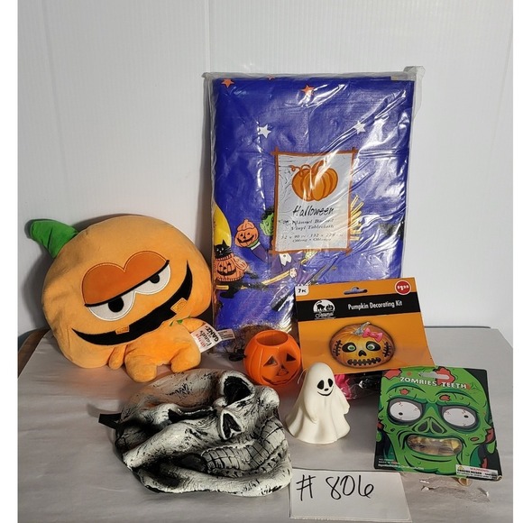 Halloween Decor Lot Plush Mask Ghost Pumpkin Decorating Kit Zombie Teeth - Picture 1 of 5
